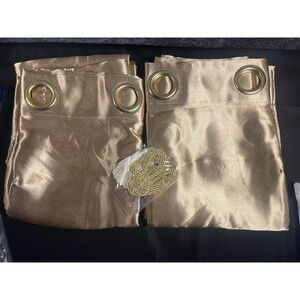 MYRU Champagne Gold Satin Grommet‎ Curtain Panels 52x96 Pair with Tiebacks NEW
